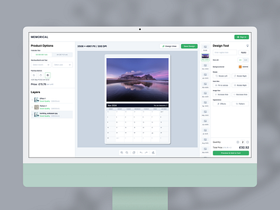 Memorical – Order Your Personalized Calendar - webapp ai bages buttons calendar choice control customize e commerce editor icons layers order pages preview prints products properties technology uiux webapp
