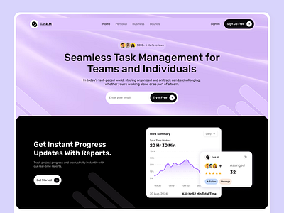 Task Management SaaS Landing Page b2b calendar chatbot home page productivity project management saas saas landing page saas website startup task task management tasks team management time tracking ui design uiux web3 web3 design