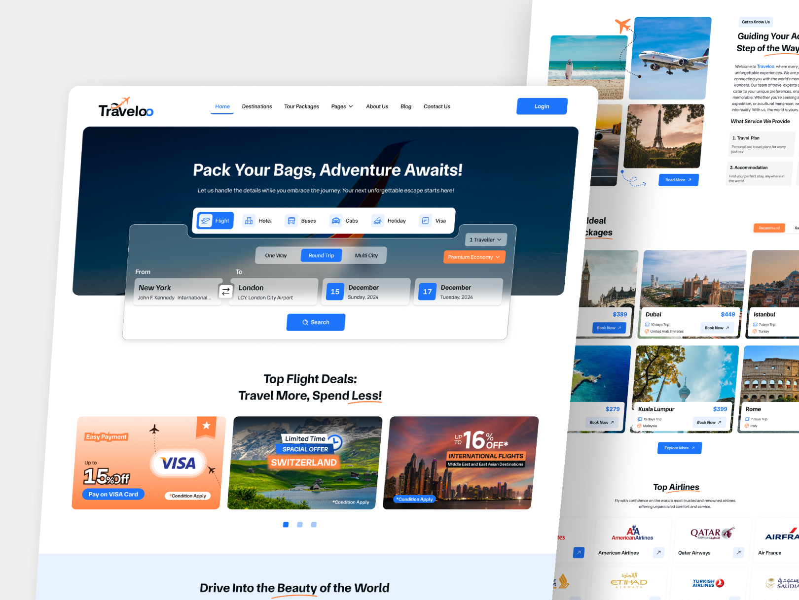 Traveloo - Travel Agency Website digital agency website faq design hero section design landing page mordern ui design new website design travel agency website travel website trendy design ui design ux design