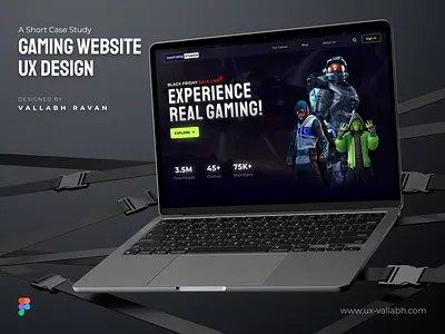 Gaming website home page UI UX design | Case Study 🚀 black blue dark mode dark ui desktop ui game ux game website gaming gaming website green header home page mobile ui neon ui ui ux ux case study ux design web ui website design
