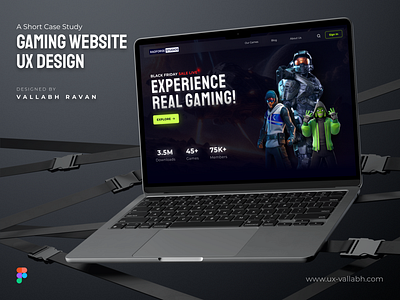 Gaming website home page UI UX design | Case Study 🚀 black blue dark mode dark ui desktop ui game ux game website gaming gaming website green header home page mobile ui neon ui ui ux ux case study ux design web ui website design