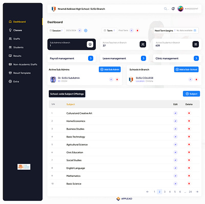 School Portal Dashboard design illustration typography ui ux