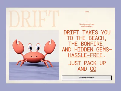 vacation planning service landing 3d bold branding landing retro toon typography ui vivid