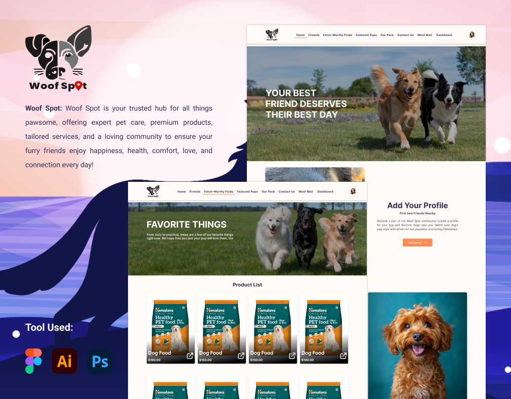 Woof Spot Dog Walker & Pet Services Website Design attractive ui design best website case study case study design dog walker website feature website design pet product website design pet support website pet website design ui uiux uiux case study website case study website design