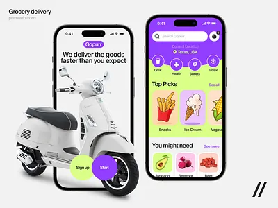 Delivery Mobile iOS App delivery food green order product design purple