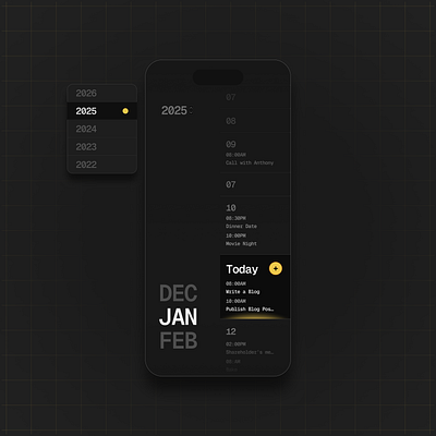 Calendar Rethink by Paul Elite calendar dark mode exploration figma minimal ui yellow