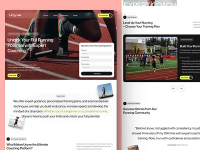 Unyxe - Runner Coaching Landing Page clean coach coaching exploration healthcare healthy jogging landing landing page marathon modern race run runner running sport sport website ui website wellness