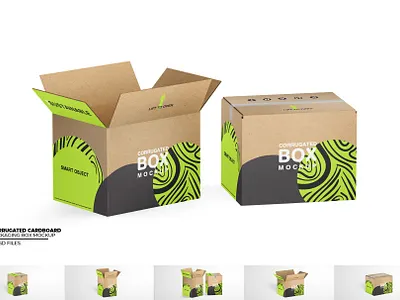 Corrugated Cardboard Box Mockup postal box