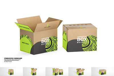 Corrugated Cardboard Box Mockup postal box