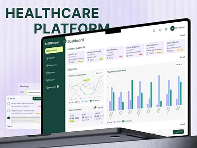 Dashboard for Healthcare professionals ai assistant analytics calendar charts dashboard datavisualization design doctors healthcare healthtech hospitalmanagement medicalui medtech nurse patientcare patients ui ux web wireframes