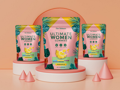 Ultimate Women Gummies Pineapple Pouch Packaging Design 3d branding landing page packaging uiux unlimate women gummies packaging web design webdesign website website design