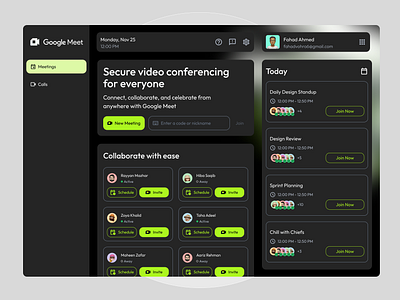 Google meet reimagined dark mode interface deisgn refactoring ui ui web design