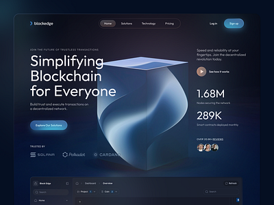 BlockEdge – Bridging the Gap Between People and Decentralized Te blockchain clean dark dashboard floating navigation glass money transparency ui ux