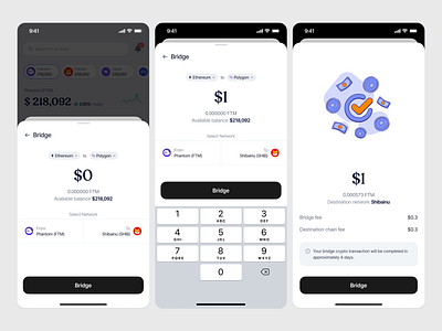 Foxchain: Cryptocurrency Exchange Mobile App - Bridge 💰 app design blockchain bridge btc coin crypto cryptocurrency currency design eth illustration mobile app money product design saas success transaction ui uiux web3