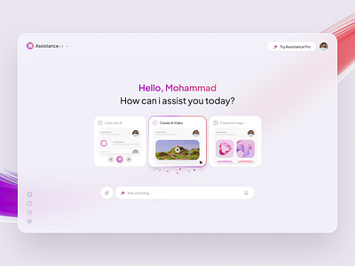 🤖 Ai Assistance - Dashboard Design ai ai assistance ai chat ai image ai video assistance chat bot chat gpt digitaldesign gemini productdesign promt techdesign uidesign uiux webdesign