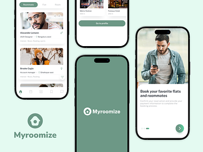 Myroomize – Room & Roommate Finder UI appdesign branding creativedesign design dribbleshots figma illustration logo minimaldesign moderndesign prototype ui uiux ux webdesign website