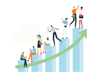 Going Up ↑ branding character design characters colorful graph illustration infographic people vector based