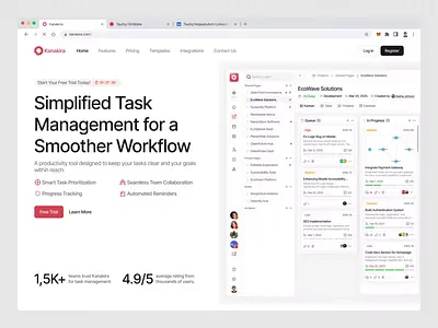 [Animation] Kanakira - Landing Page animation bento clean dashboard faq feature hero jitter kanban landing page management modern pricing productivity project simple task todo ui ux