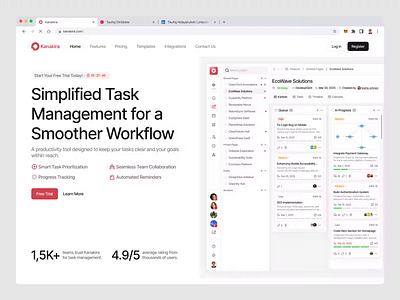 [Animation] Kanakira - Landing Page animation bento clean dashboard faq feature hero jitter kanban landing page management modern pricing productivity project simple task todo ui ux