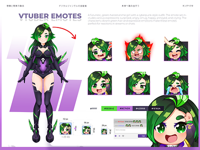 Greenwave VTuber Emotes Cyber Charm cartoon chibi custom cute emoji emote emotes graphic design kawaii streqm twitch twitchemote twitchemotes vtuber vtuberemote vtuberemotes youtube