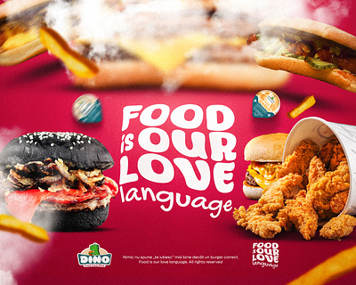 Food is our love language branding burger crispy design food graphic design hotdog love menu pink red v day