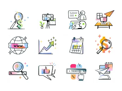 Marketing Icons branding claystock coin color icon design doodle feedback graphic design handdrawn icon icons illustration illustrations markting money icon research ui vector web design web icon