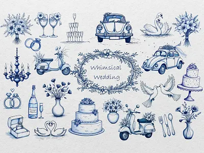 Whimsical Wedding Clipart Collection branding design illustration pattern