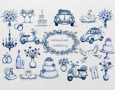 Whimsical Wedding Clipart Collection branding design illustration pattern