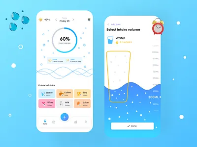Water Reminder app app design branding design graphics illustration inspiration mobileapp ui user experience ux water waterreminder