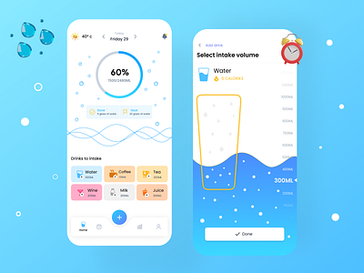 Water Reminder app app design branding design graphics illustration inspiration mobileapp ui user experience ux water waterreminder