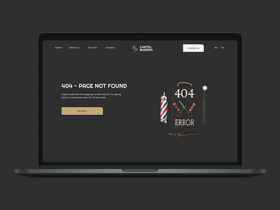 Error page 404 - page not found 404 barber barbershop cta dark design error 404 error page error page 404 error pages gold landing page logo page not found ui user experience ux vector vector illustration webdesign