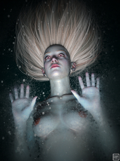 Ice wall - Ice Queen 3d character character design digital art frozen girl hair ice ice queen illustration noai ornatrix portrait queen render texture underwater winter