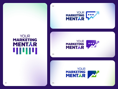 Logo Design Concepts, Your Marketing Mentor arrow logo bars logo blue brand design branding creative digital marketing gradient graph logo graphic design green growth logo logo marketing firm logo marketing logo mentor logo message logo modern logo purple