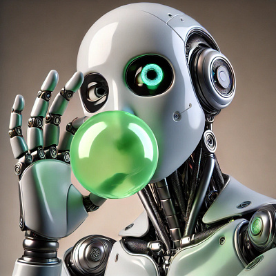 AI generated humanoid robot ai robot bubble gum green robot humanoid robot