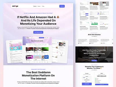 Amigo - Best Monetization Platform branding design landing page mockup product design research ui ui ux ux design web design website