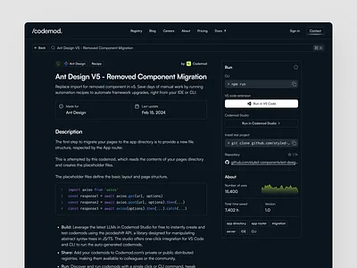 Codemod | Dark mode blog chart code dark registry repository sidebar text page