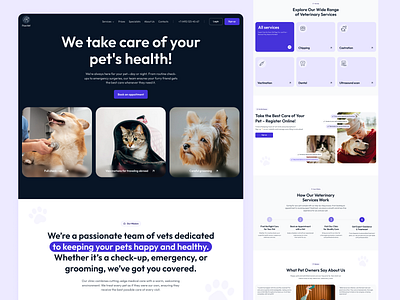 Website for a veterinary clinic 🐾 banner book an appoitment design landing page pet purple ui user interface ux vet clinic website for a veterinary clinic