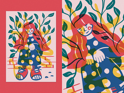 Inside Out dots ginger girl graphic design illustration inside out newspaper plant procreate red red hair sketch