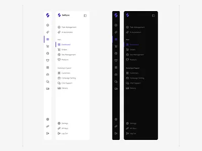 Minimal sidebar Light and Dark Theme admin dark dashboard icon light list mode screen sidebar theme
