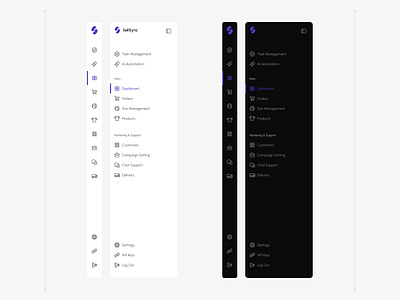 Minimal sidebar Light and Dark Theme admin dark dashboard icon light list mode screen sidebar theme