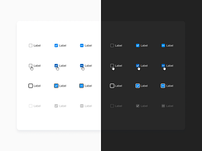 Checkbox UI Kit – light & dark mode black blue checkbox clear dark mode design system grey minimal product states ui ui kit ux web white