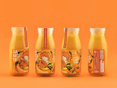 Sanote Healthy Juice - Orange botella bottle design diseño diseño gráfico drink drink label etiqueta graphic design illustration ilustración juice label labelling packaging spain zumo