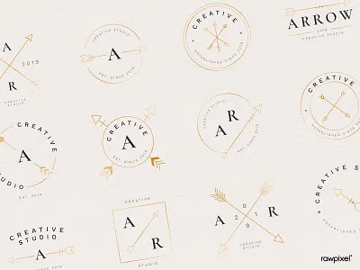 Arrow Badges & Logos arrow badge branding design flat gold graphic line logo minimal vector