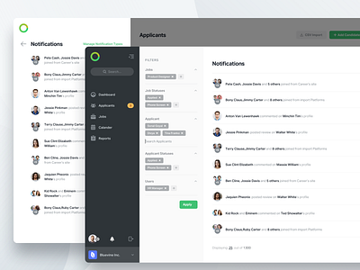 Notification Page black design filters hr notification platform side panel ui ux web apps