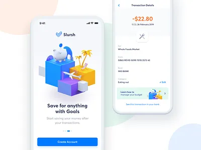 Slursh App 3d app bank banking clean finance illustration ios mindfulness money savings ui ux