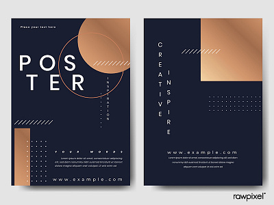 Navy blue poster template vector set branding design geometric minimal poster template