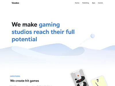 Voodoo New Home Page - Dune game animation animation branding design home page identity design illustration landing page minimal minimalist mobile mobile apps mobile games rebranding responsive showcase ui website white