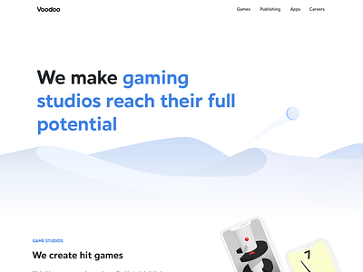 Voodoo New Home Page - Dune game animation animation branding design home page identity design illustration landing page minimal minimalist mobile mobile apps mobile games rebranding responsive showcase ui website white