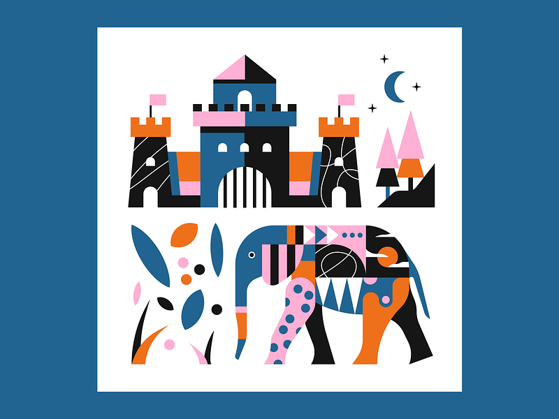 Elephant & Castle castle elephant geometric illustration illustrator pattern