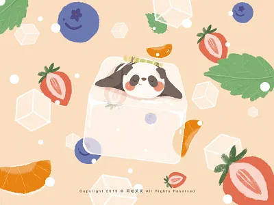 Fruit juice blueberry comfortable cool cute fruit ice cube illustration juice mint orange panda strawberry summer